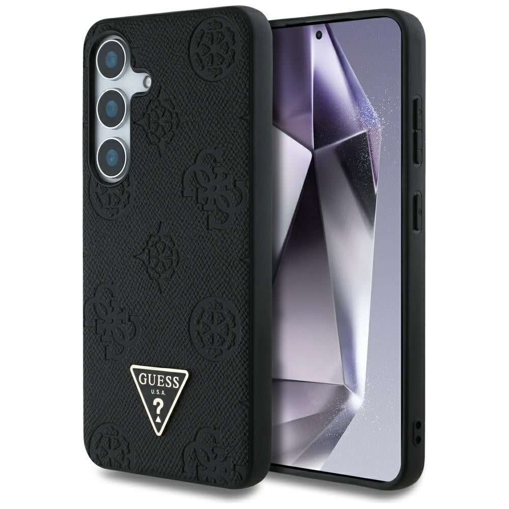 Etui MagSafe dla Samsung Galaxy S25 S931, Guess, Peony Grained Hot Stamp Triangle, Czarne