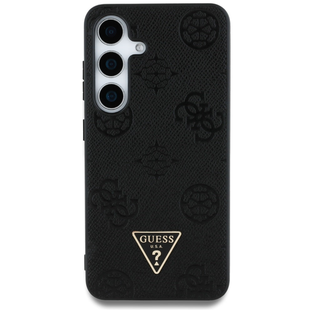 Etui MagSafe dla Samsung Galaxy S25 S931, Guess, Peony Grained Hot Stamp Triangle, Czarne