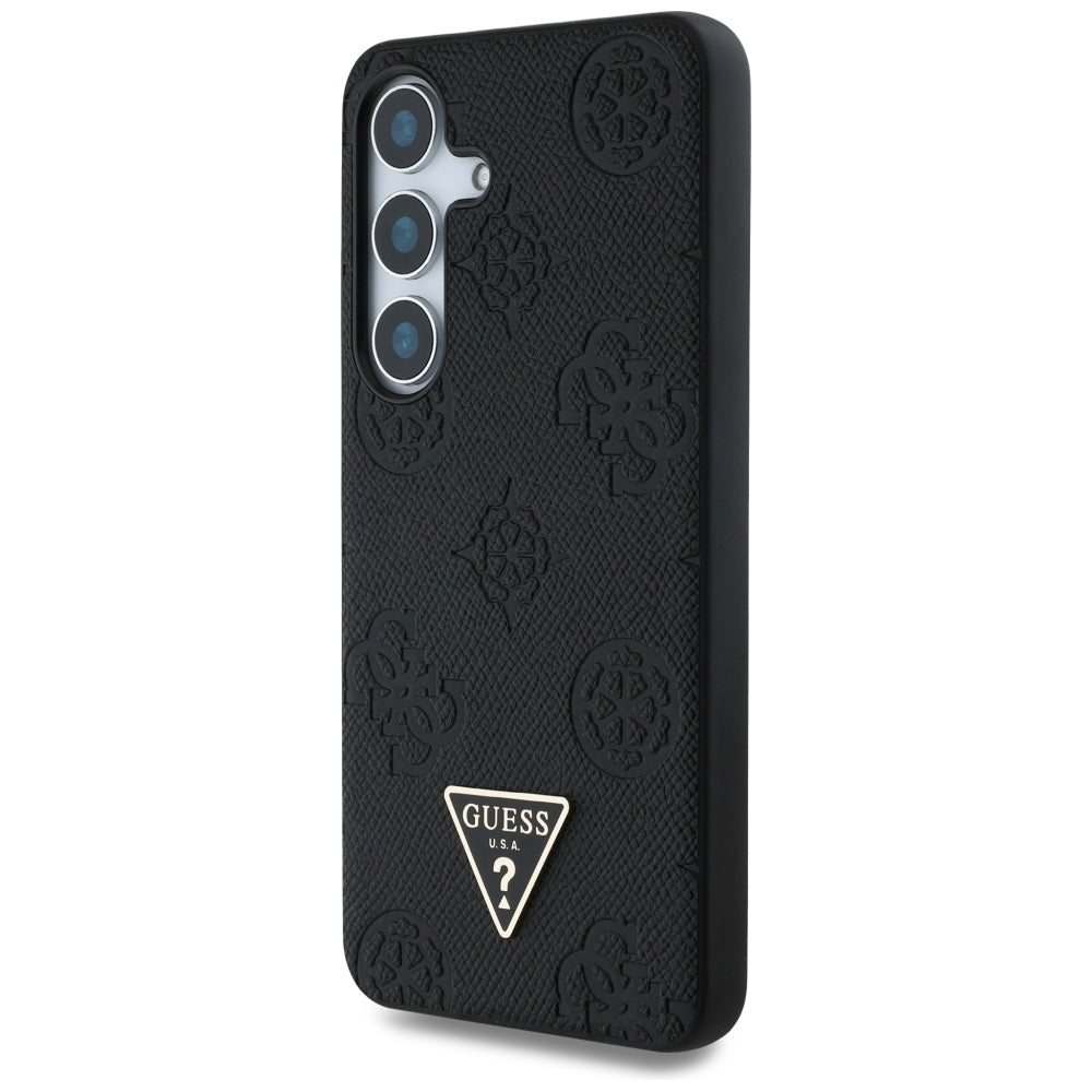 Etui MagSafe dla Samsung Galaxy S25 S931, Guess, Peony Grained Hot Stamp Triangle, Czarne