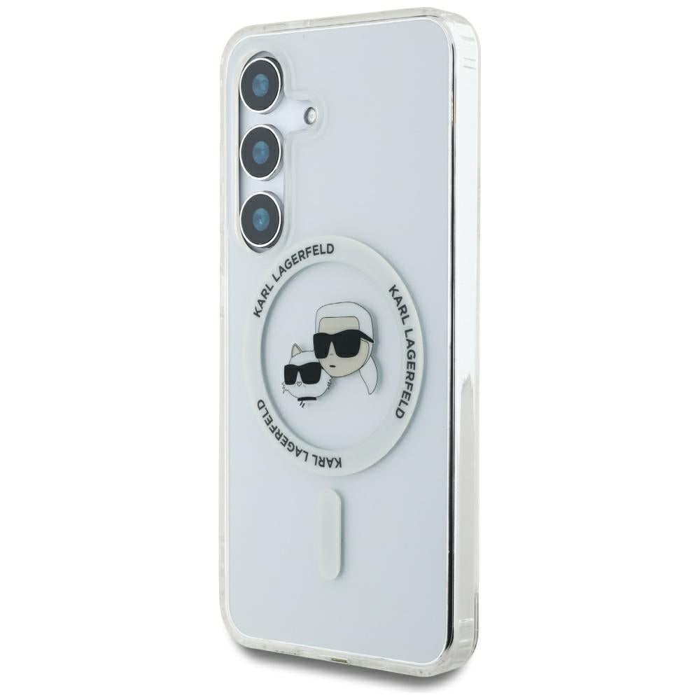 Etui MagSafe dla Samsung Galaxy S25 S931, Karl Lagerfeld, IML Metal Karl & Choupette's Heads, Białe.