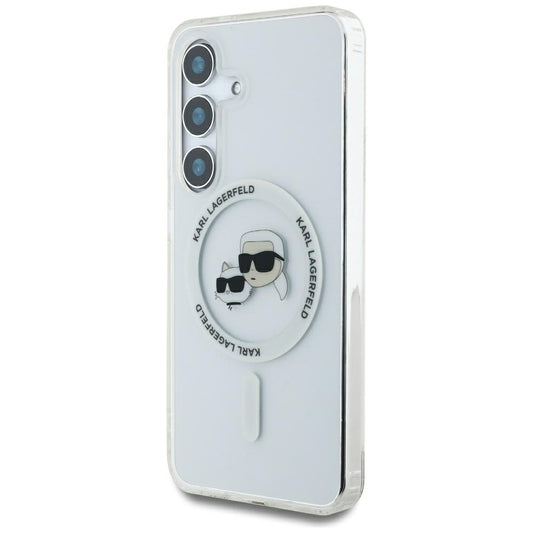 MagSafe Case for Samsung Galaxy S25 S931, Karl Lagerfeld, IML Metal Karl & Choupette's Heads, White