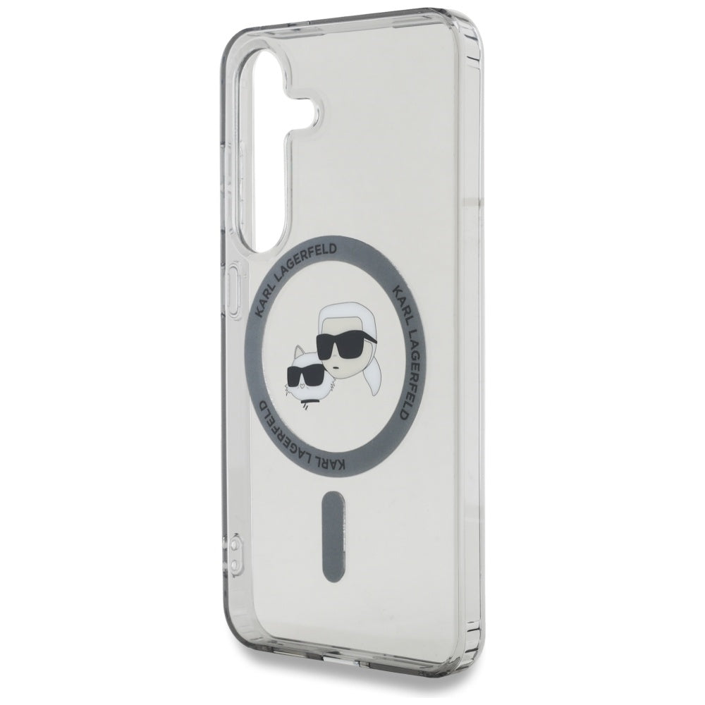 Etui MagSafe dla Samsung Galaxy S25 S931, Karl Lagerfeld, IML Metal Karl & Choupette's Heads, Czarne