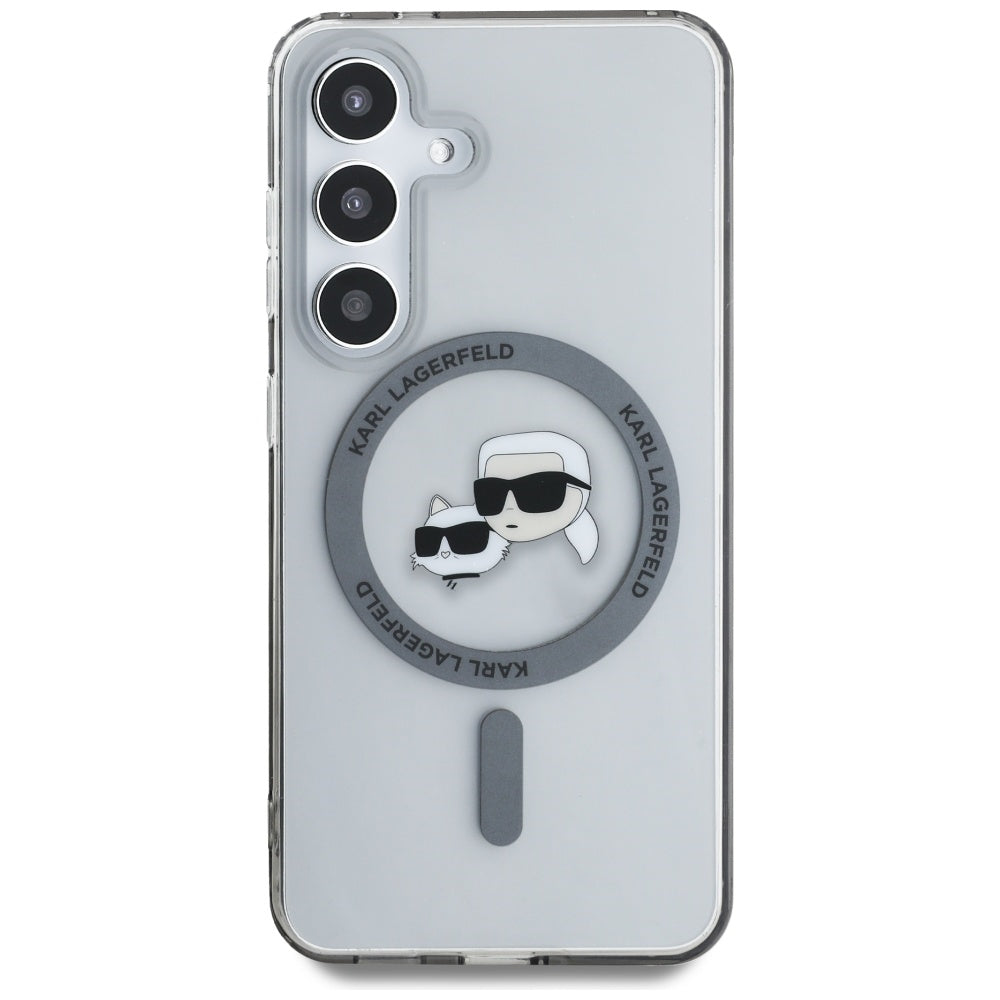 Etui MagSafe dla Samsung Galaxy S25 S931, Karl Lagerfeld, IML Metal Karl & Choupette's Heads, Czarne