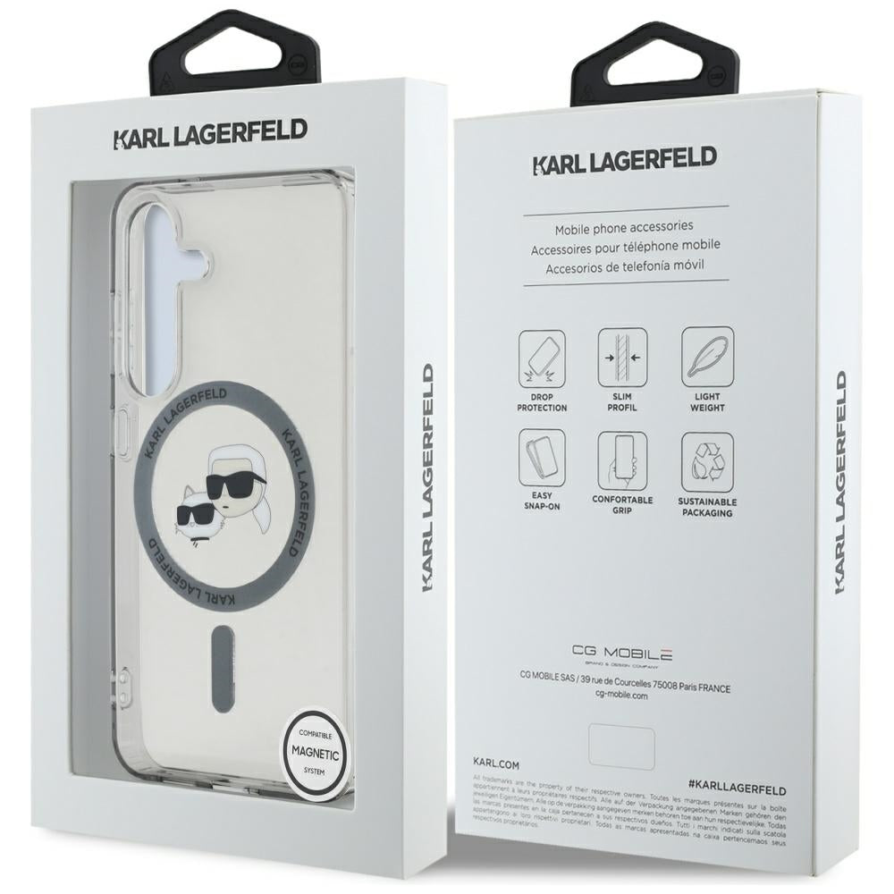 Etui MagSafe dla Samsung Galaxy S25 S931, Karl Lagerfeld, IML Metal Karl & Choupette's Heads, Czarne