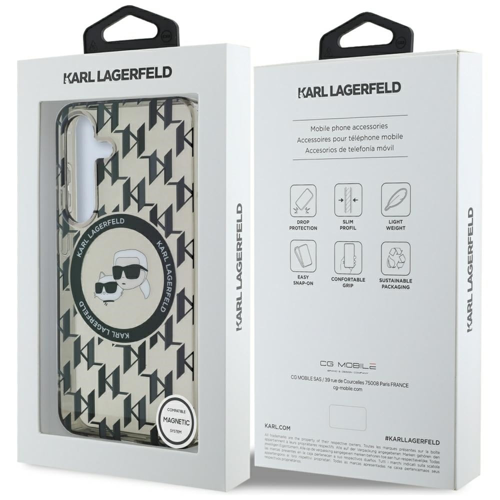Etui MagSafe dla Samsung Galaxy S25 S931, Karl Lagerfeld, IML Monogram Karl & Choupette's Heads, Czarne