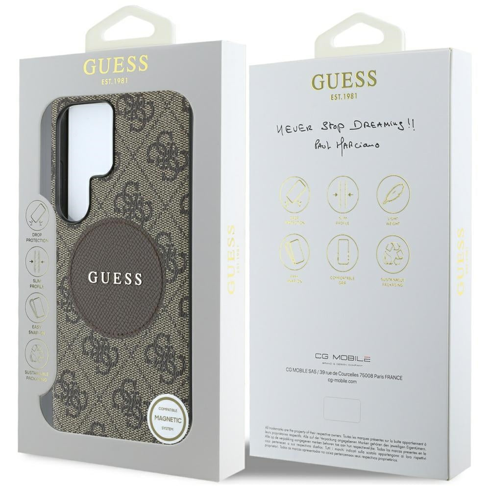 Etui MagSafe dla Samsung Galaxy S25 Ultra S938, Guess, 4G Circle Classic Logo, Brązowy
