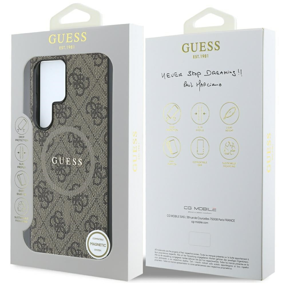 Etui MagSafe dla Samsung Galaxy S25 Ultra S938, Guess, 4G Ring Classic Logo, Brązowy