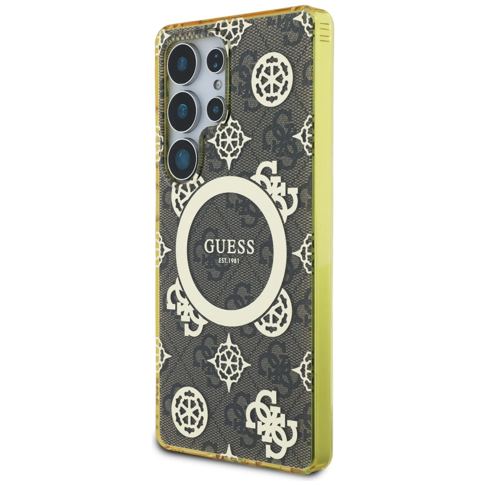 MagSafe Case for Samsung Galaxy S25 Ultra S938, Guess, IML Peony On 4G Background, Brown
