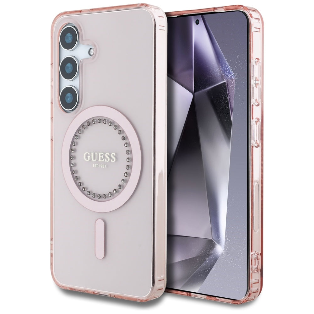 Etui MagSafe dla Samsung Galaxy S25 S931, Guess, IML Rhinestone, Różowy