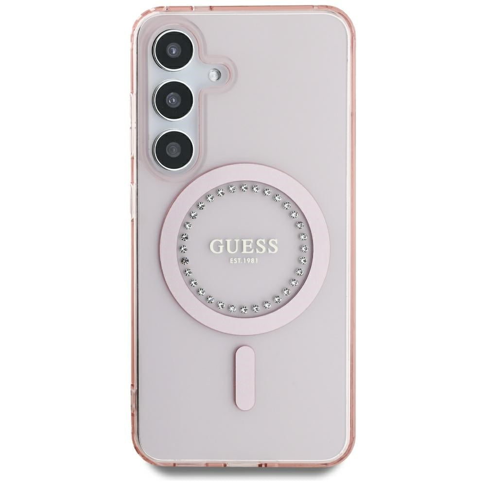 Etui MagSafe dla Samsung Galaxy S25 S931, Guess, IML Rhinestone, Różowy