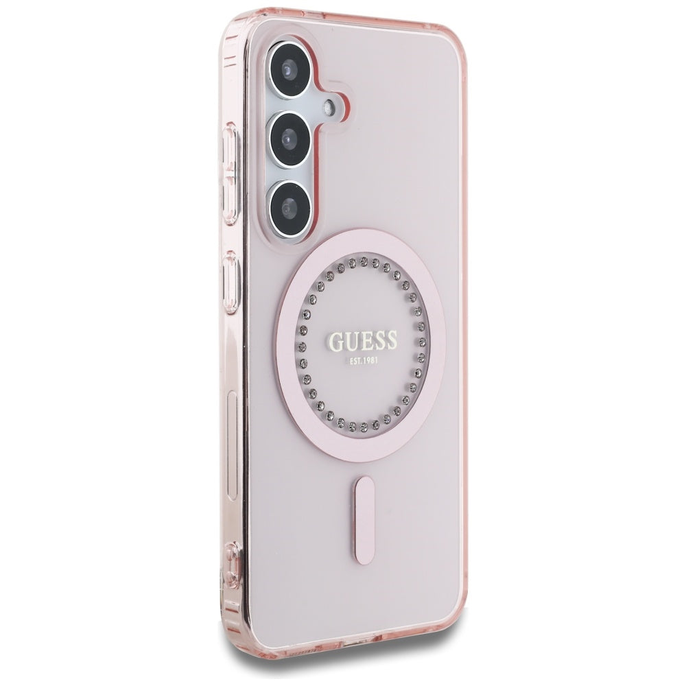 Etui MagSafe dla Samsung Galaxy S25 S931, Guess, IML Rhinestone, Różowy