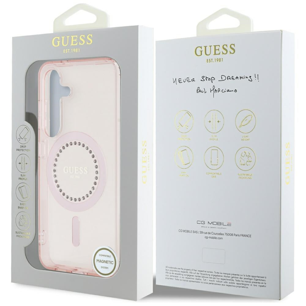 Etui MagSafe dla Samsung Galaxy S25 S931, Guess, IML Rhinestone, Różowy