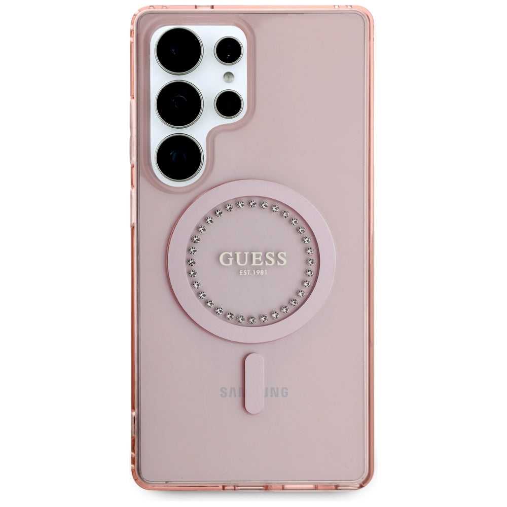 Etui MagSafe dla Samsung Galaxy S25 Ultra S938, Guess, IML Rhinestone, Różowy