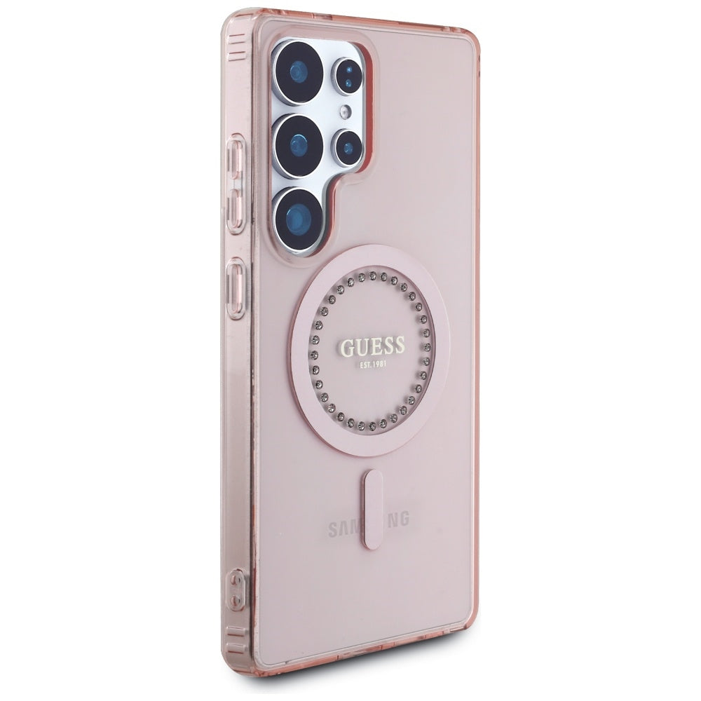 Etui MagSafe dla Samsung Galaxy S25 Ultra S938, Guess, IML Rhinestone, Różowy