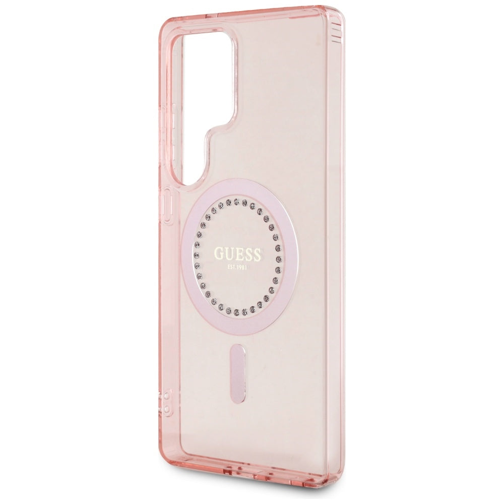 Etui MagSafe dla Samsung Galaxy S25 Ultra S938, Guess, IML Rhinestone, Różowy