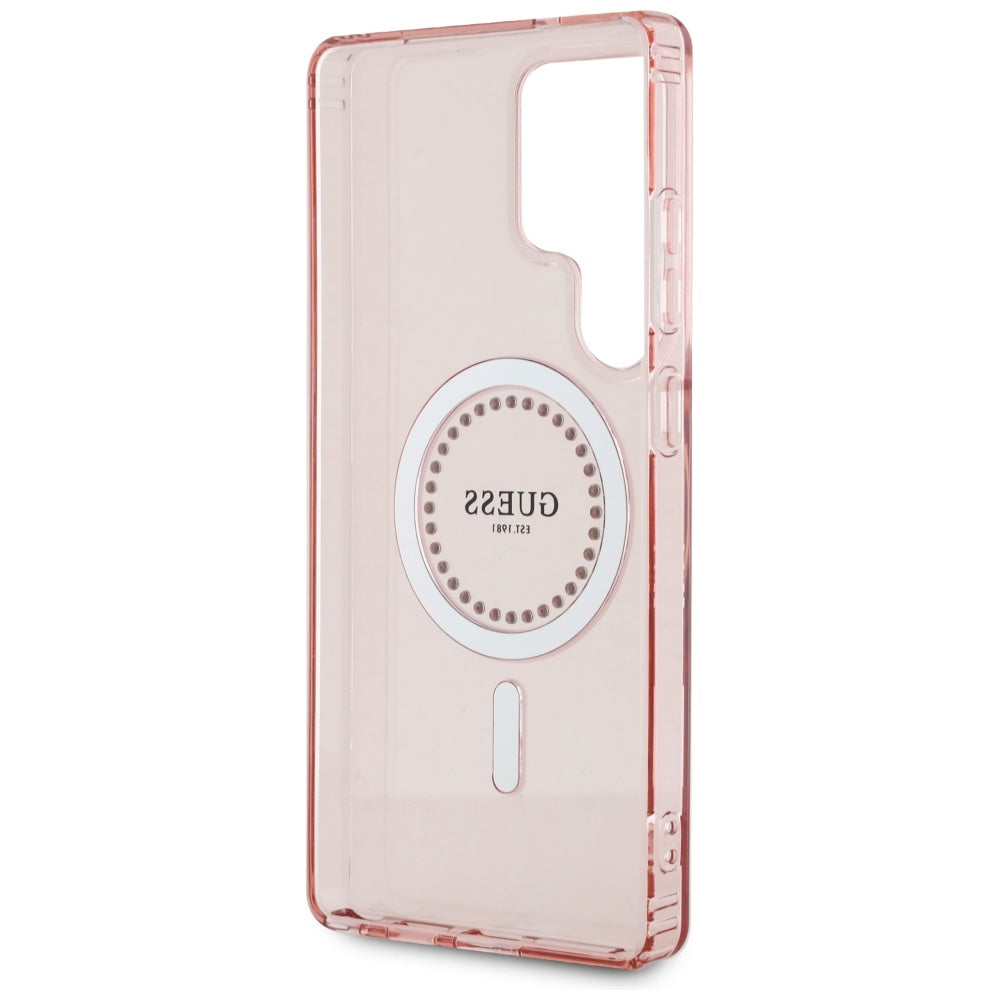 Etui MagSafe dla Samsung Galaxy S25 Ultra S938, Guess, IML Rhinestone, Różowy