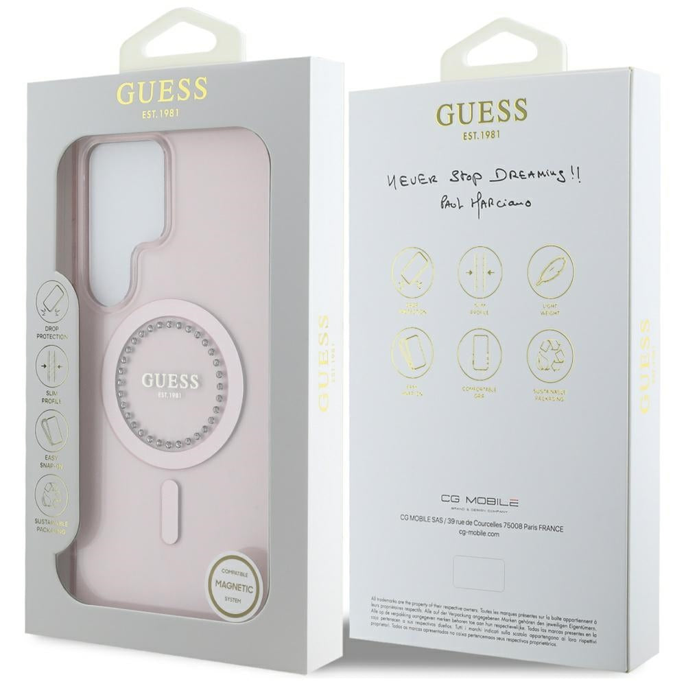 Etui MagSafe dla Samsung Galaxy S25 Ultra S938, Guess, IML Rhinestone, Różowy