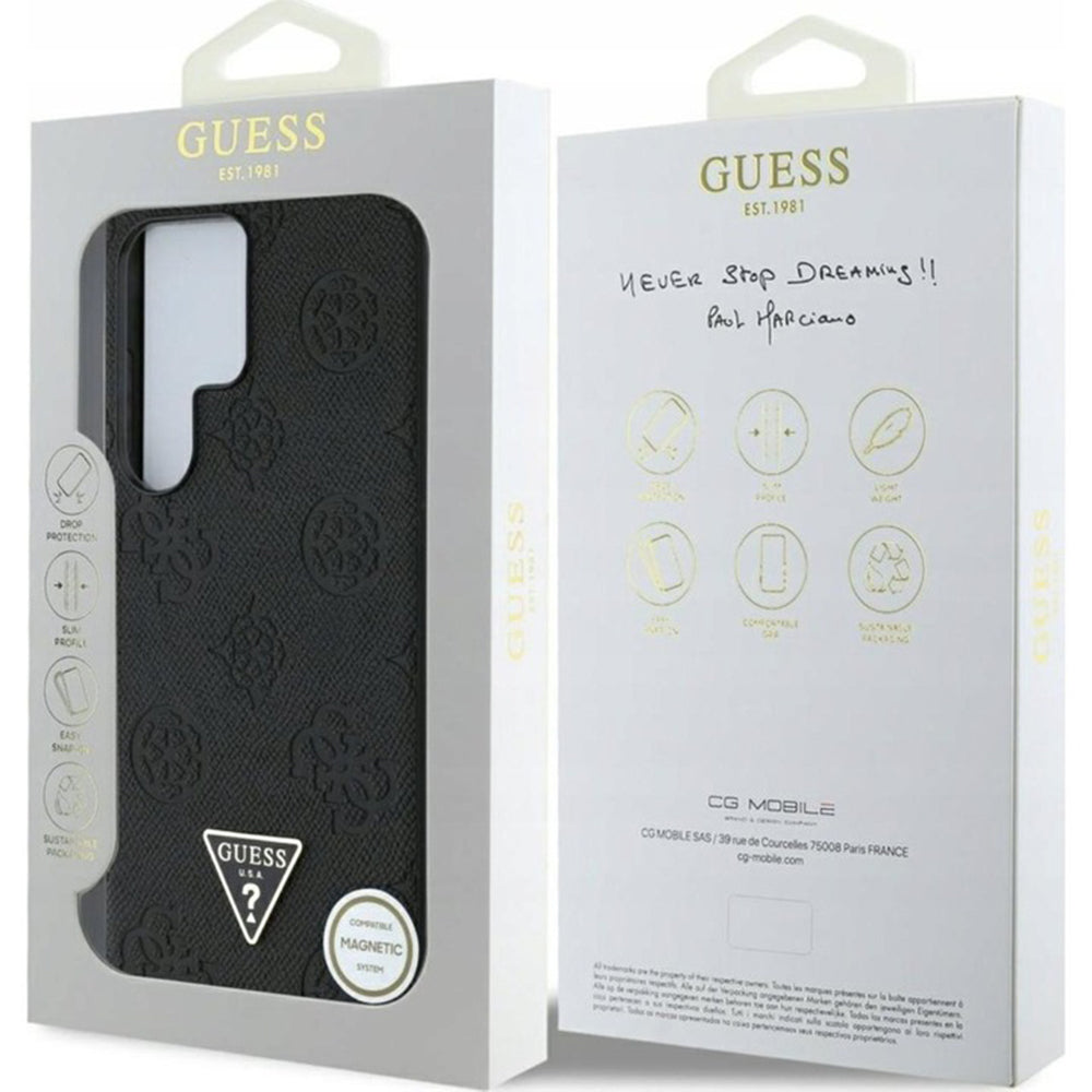 Etui MagSafe dla Samsung Galaxy S25 Ultra S938, Guess, Peony Grained Hot Stamp Triangle, Brązowy