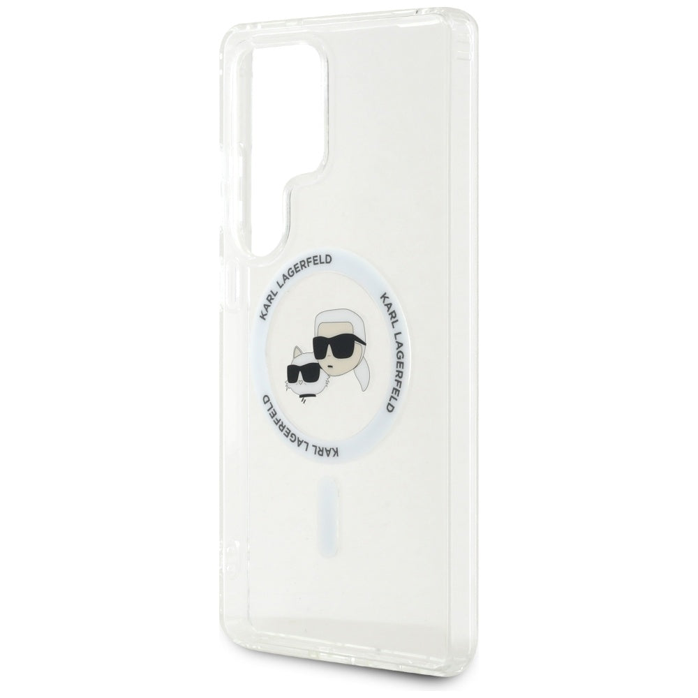 Etui MagSafe dla Samsung Galaxy S25 Ultra S938, Karl Lagerfeld, IML Metal Karl & Choupette's Heads, Białe
