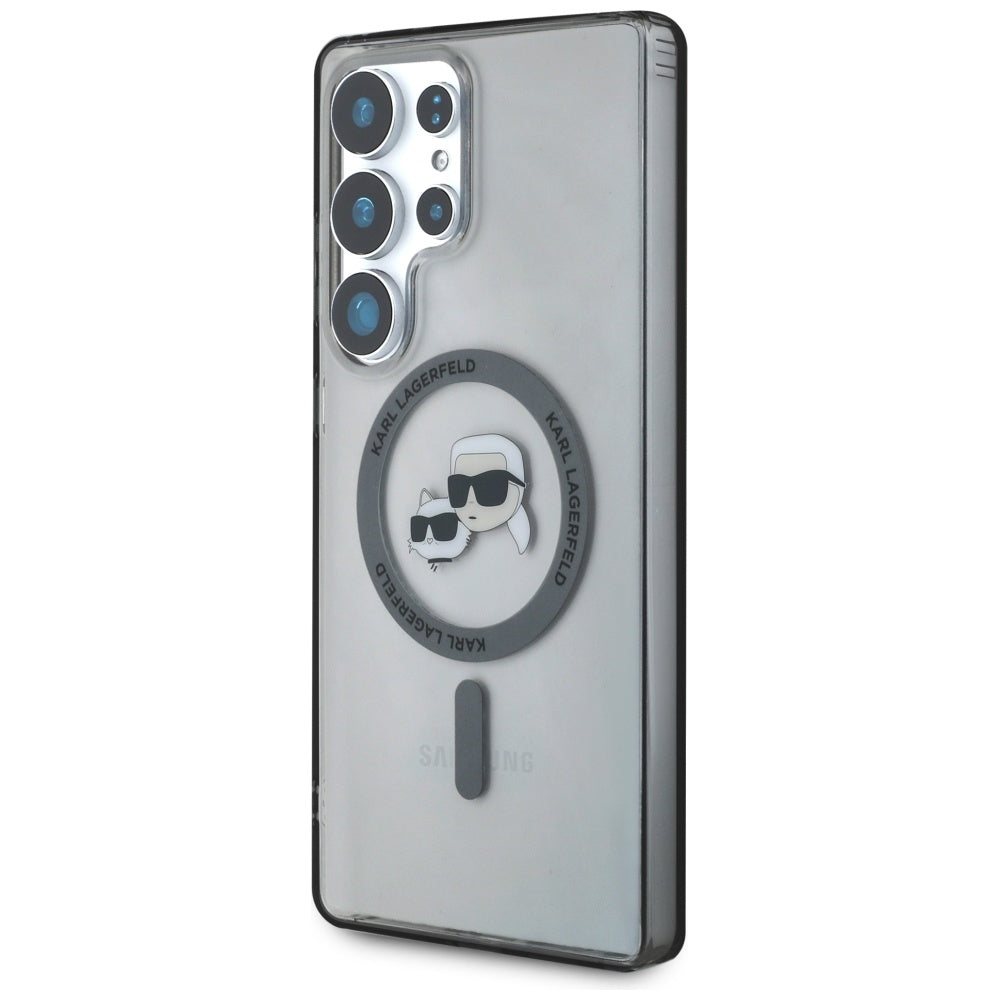 Etui MagSafe dla Samsung Galaxy S25 Ultra S938, Karl Lagerfeld, IML Metal Karl & Choupette's Heads, Czarne