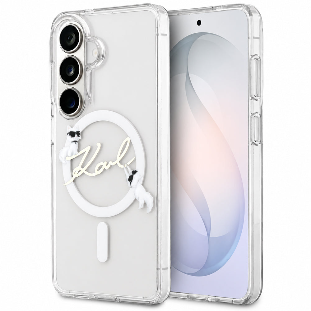 Etui MagSafe do Samsung Galaxy S26 FE S741, Karl Lagerfeld, IML Choupette Karl Script Logo, przezroczyste