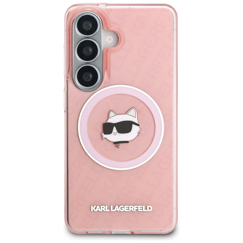 Etui MagSafe dla Samsung Galaxy S26 Plus S947, Karl Lagerfeld, IML Choupette Head on KL Repeated Logo, Różowy