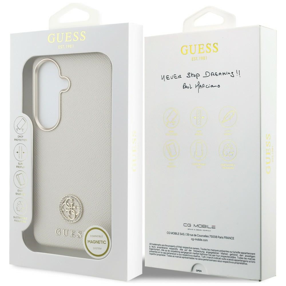 Etui MagSafe dla Samsung Galaxy S26 S942, Guess, Rhinestone Round Logo, Beżowy