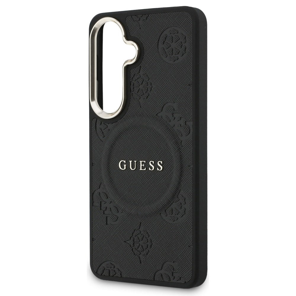 Etui MagSafe dla Samsung Galaxy S26 S942, Guess, Saffiano Peony Embossed Ring, Czarne