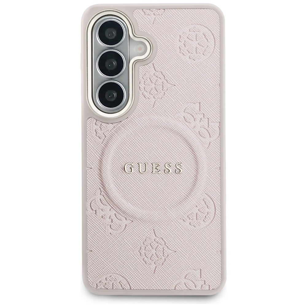 Etui MagSafe dla Samsung Galaxy S26 S942, Guess, Saffiano Peony Embossed Ring, Różowy
