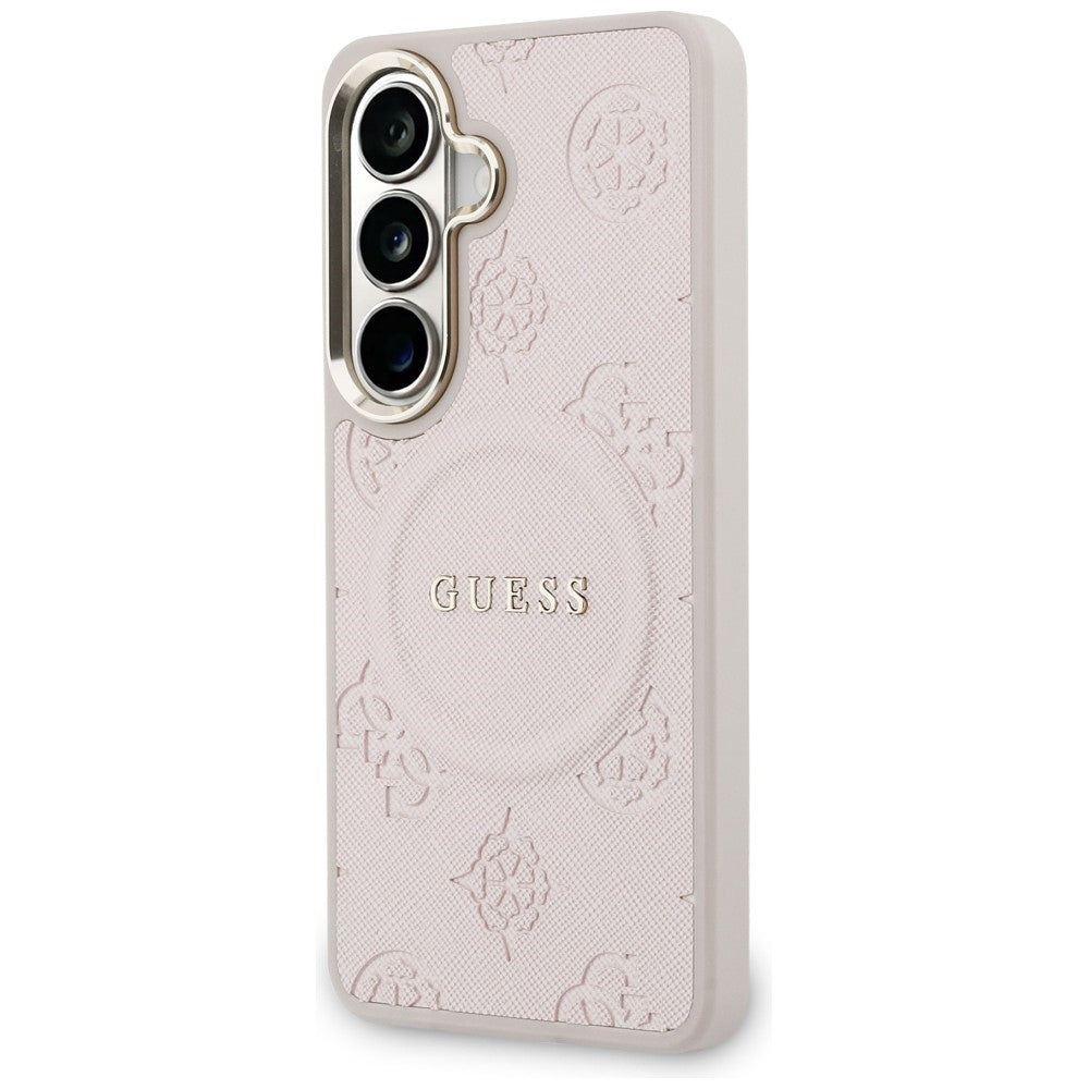 Etui MagSafe dla Samsung Galaxy S26 S942, Guess, Saffiano Peony Embossed Ring, Różowy