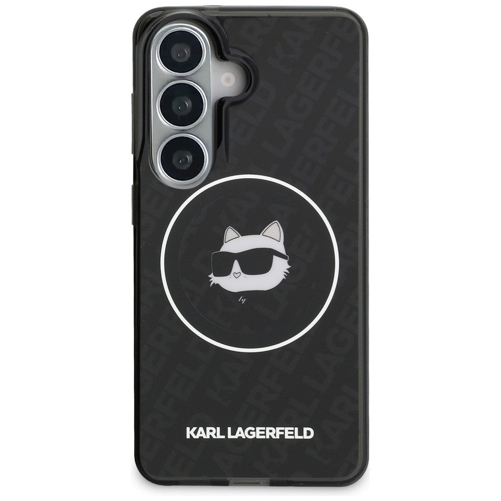 Etui MagSafe dla Samsung Galaxy S26 S942, Karl Lagerfeld, IML Choupette Head on KL Repeated Logo, Czarne
