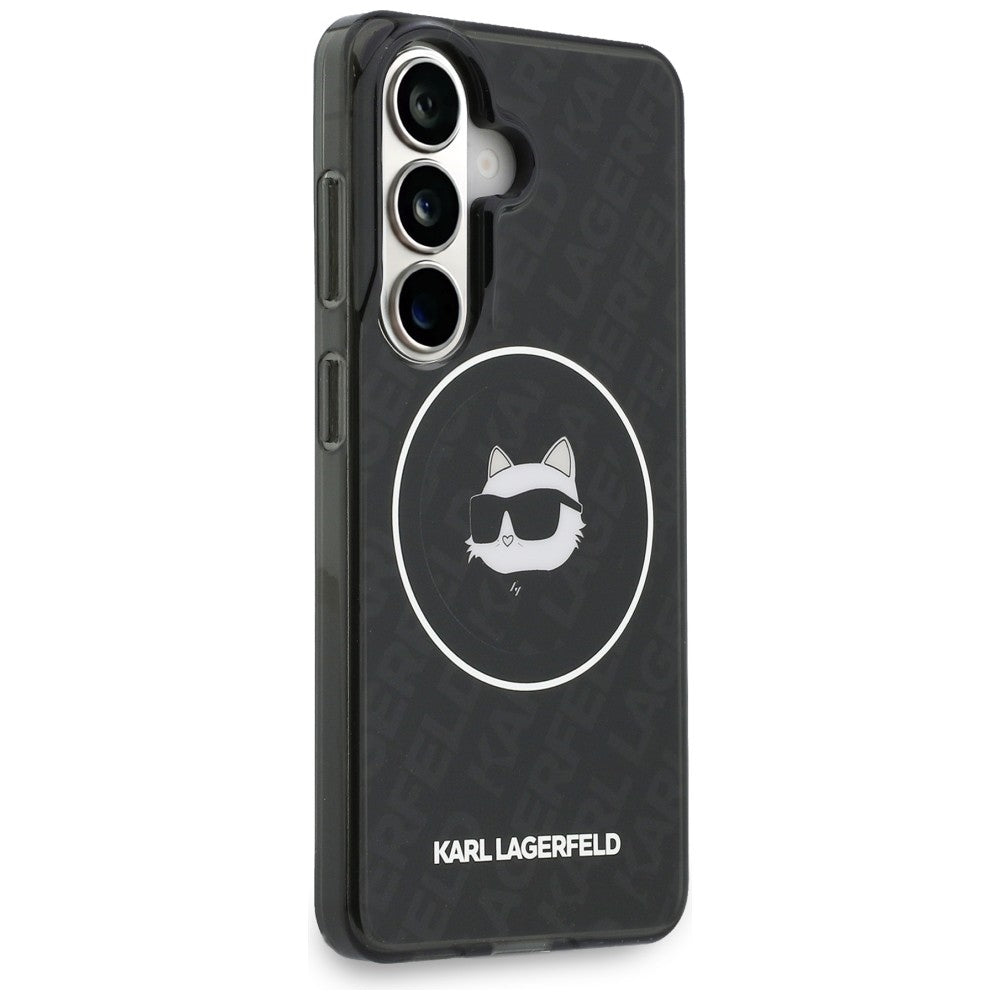 Etui MagSafe dla Samsung Galaxy S26 S942, Karl Lagerfeld, IML Choupette Head on KL Repeated Logo, Czarne