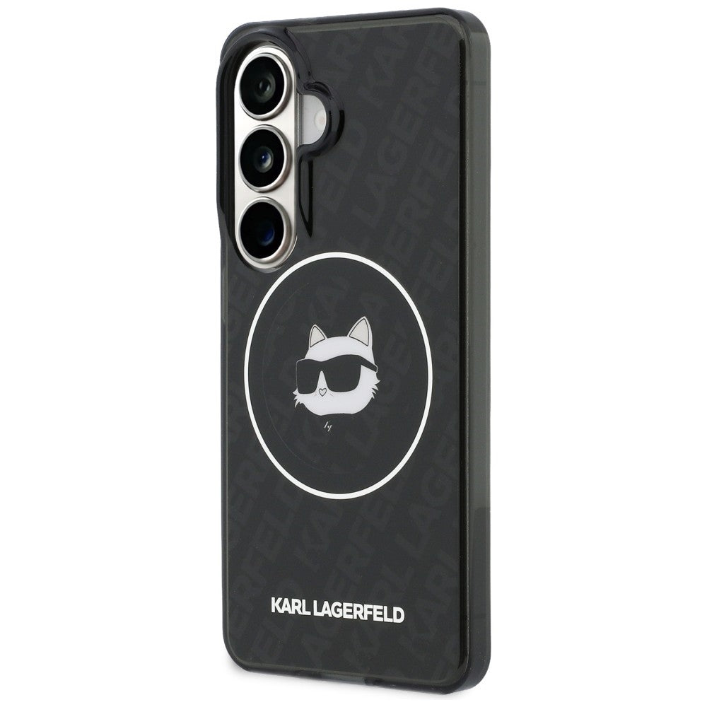 Etui MagSafe dla Samsung Galaxy S26 S942, Karl Lagerfeld, IML Choupette Head on KL Repeated Logo, Czarne