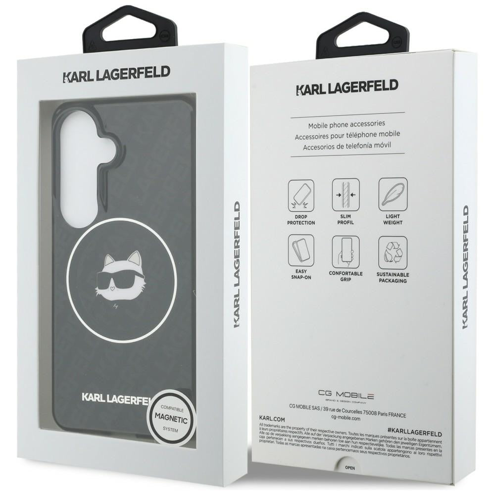 Etui MagSafe dla Samsung Galaxy S26 S942, Karl Lagerfeld, IML Choupette Head on KL Repeated Logo, Czarne
