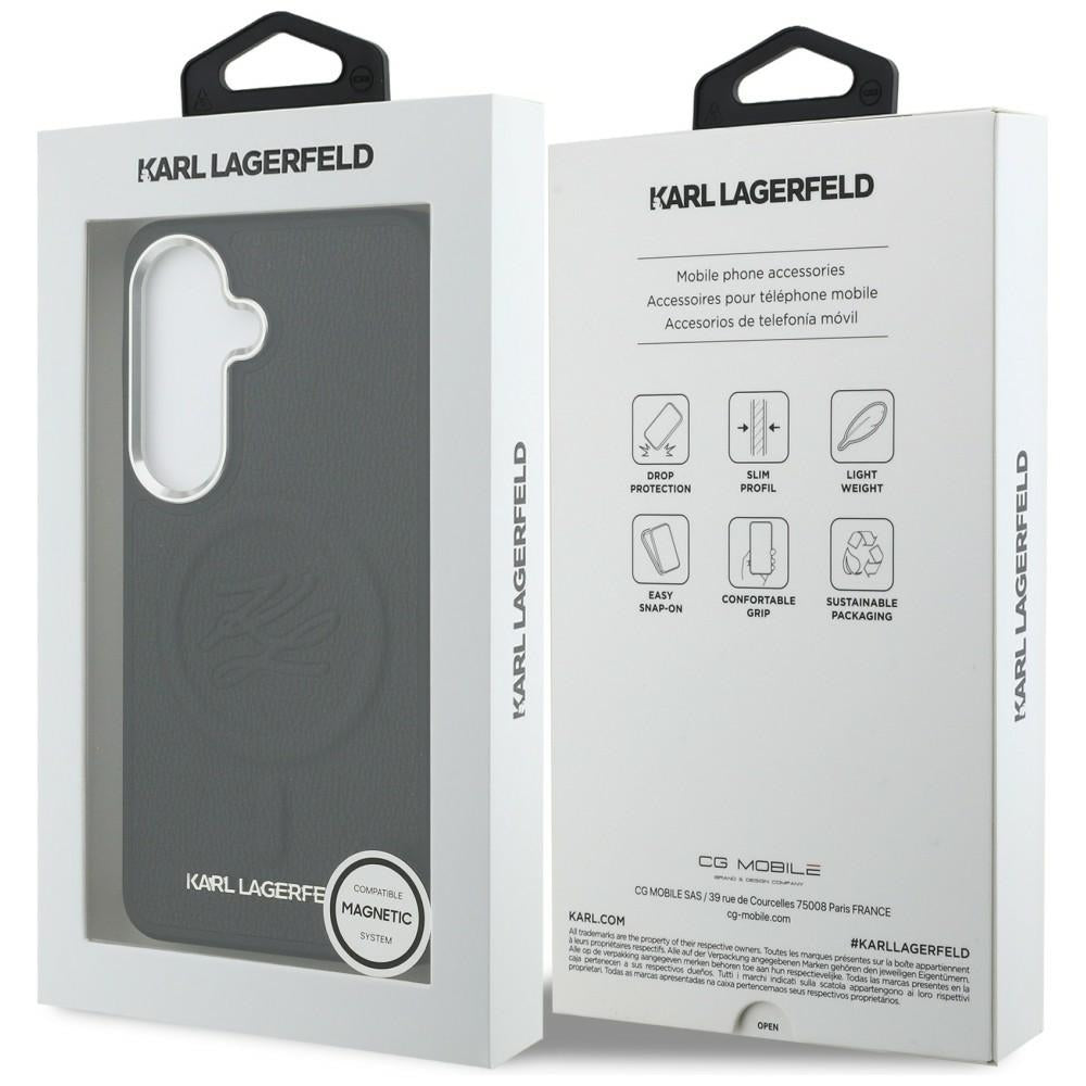 Etui MagSafe dla Samsung Galaxy S26 S942, Karl Lagerfeld, Initial Logo Debossed, Czarne