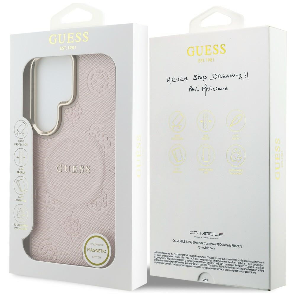 Etui MagSafe do Samsung Galaxy S26 Ultra S948, Guess, Saffiano Peony Embossed Ring, Różowe