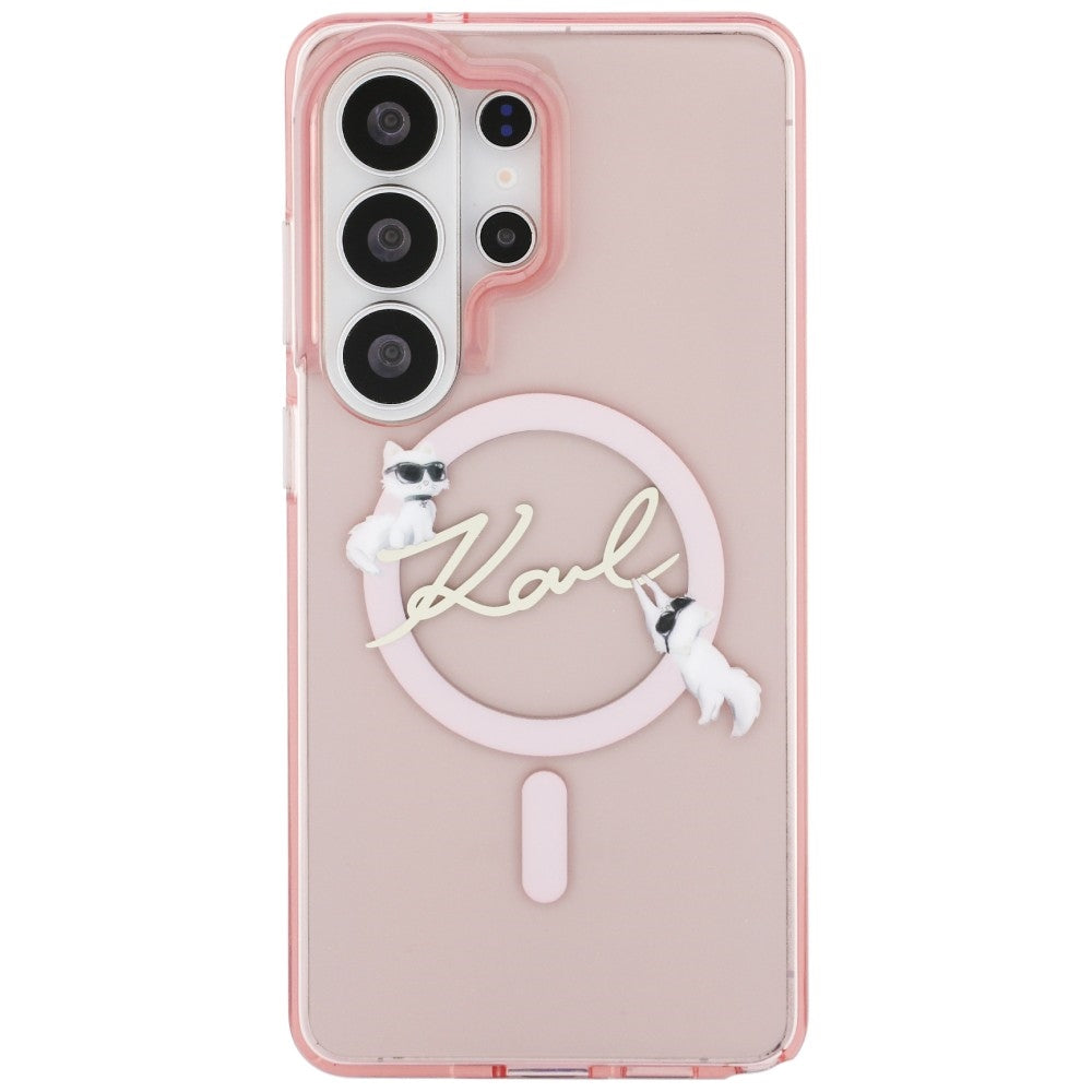 Etui MagSafe dla Samsung Galaxy S26 Ultra S948, Karl Lagerfeld, IML Choupette Karl Script Logo, Różowy