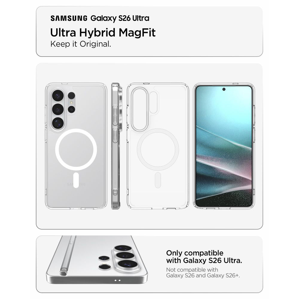 Etui MagSafe dla Samsung Galaxy S26 Ultra S948, Spigen, Ultra Hybrid, Przezroczyste Białe ACS10679