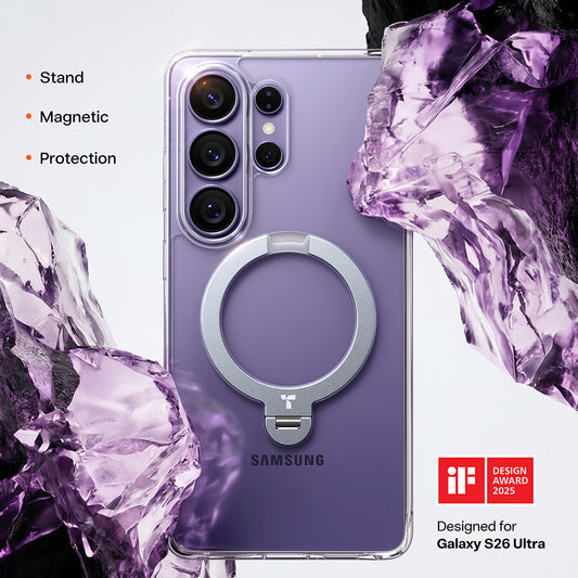 Etui MagSafe dla Samsung Galaxy S26 Ultra, Torras, Ostand Spin, Przezroczyste
