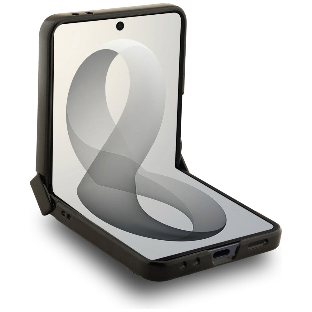 MagSafe Case for Samsung Galaxy Z Flip8 F776, Guess, Ring Stand Grained Classic Logo, Beige