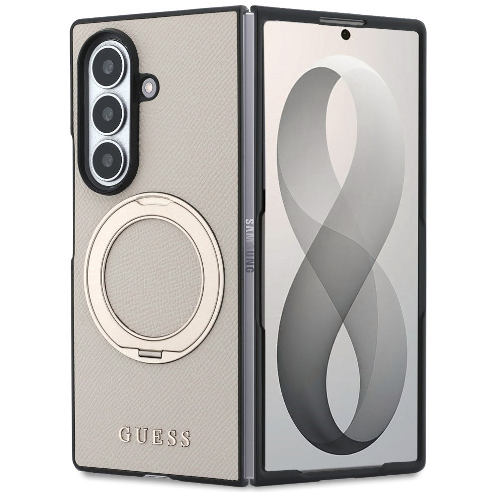 Etui MagSafe do Samsung Galaxy Z Fold8 Ultra F976, Guess, Ring Stand Grained Classic Logo, Beżowe
