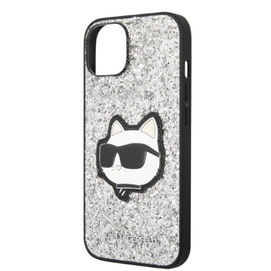 Etui na Apple iPhone 14, Karl Lagerfeld, Glitter Choupette Patch, Srebrne.