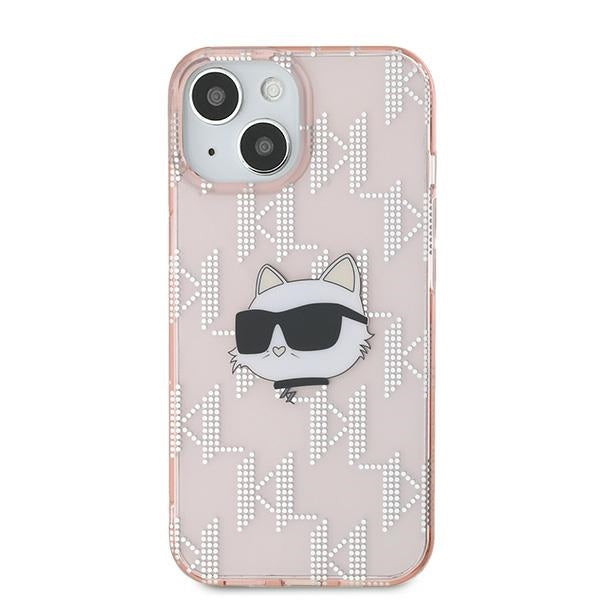 Etui na Apple iPhone 14, Karl Lagerfeld, IML Luxury Monogram Choupette's Head, Różowy