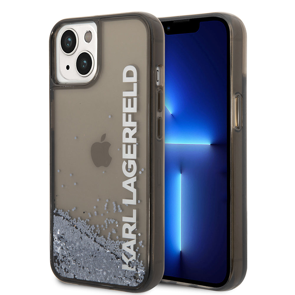 Etui na Apple iPhone 14, Karl Lagerfeld, Liquid Glitter KL Logo, Czarne
