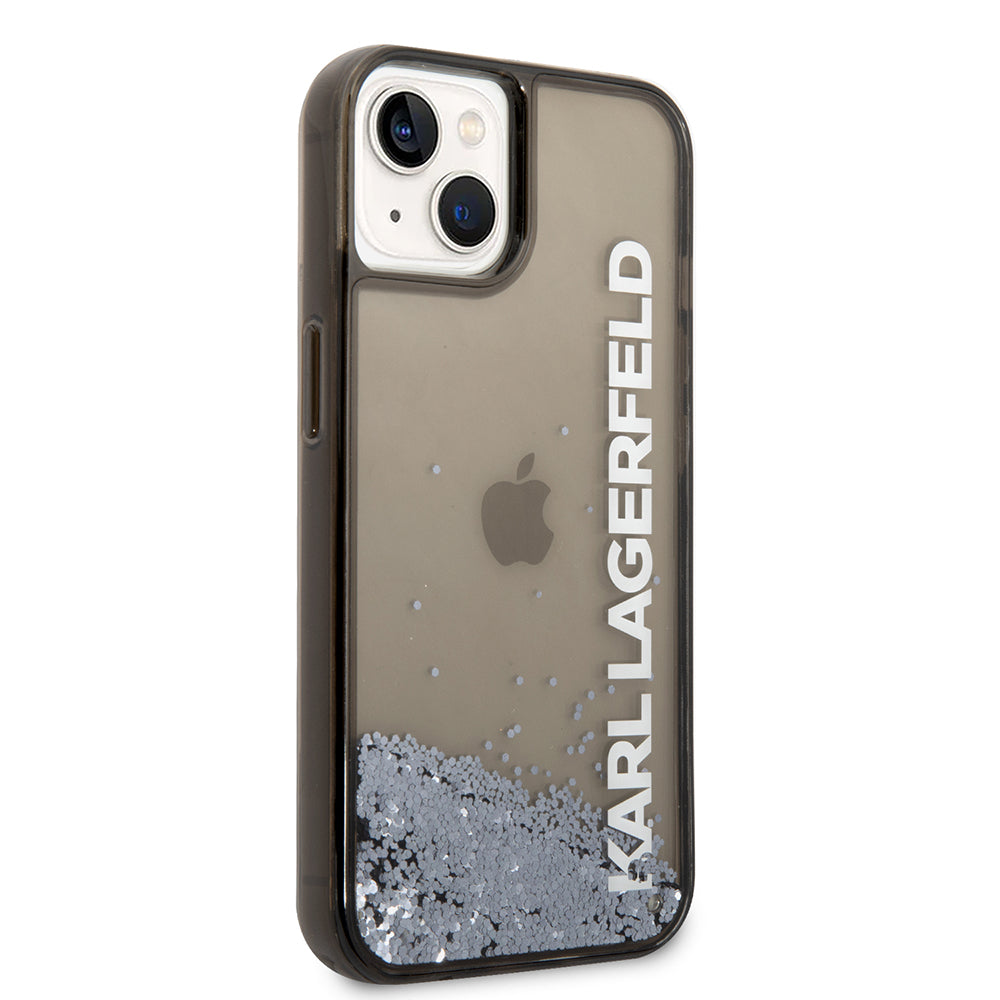 Etui na Apple iPhone 14, Karl Lagerfeld, Liquid Glitter KL Logo, Czarne
