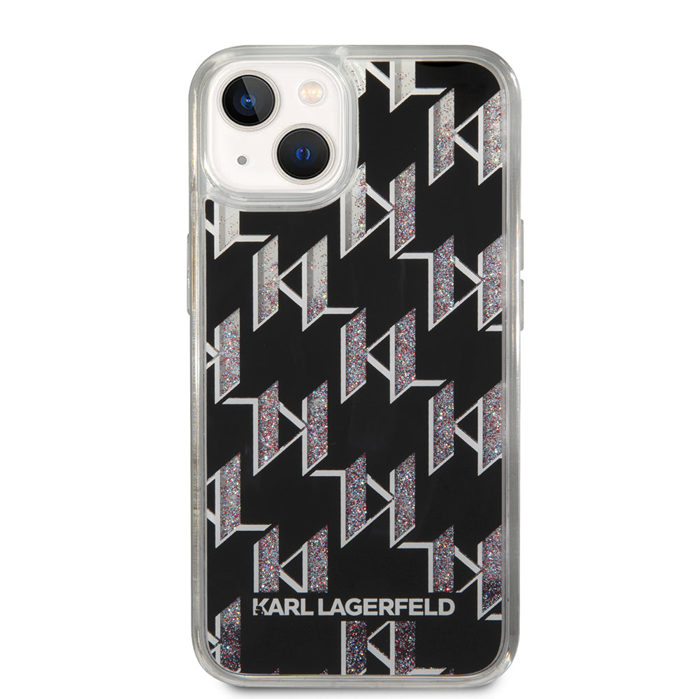 Etui na Apple iPhone 14, Karl Lagerfeld, Liquid Glitter Monogram, Czarne