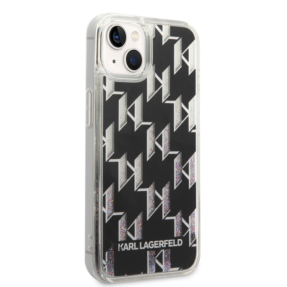 Etui na Apple iPhone 14, Karl Lagerfeld, Liquid Glitter Monogram, Czarne