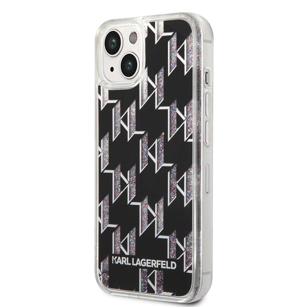 Etui na Apple iPhone 14, Karl Lagerfeld, Liquid Glitter Monogram, Czarne