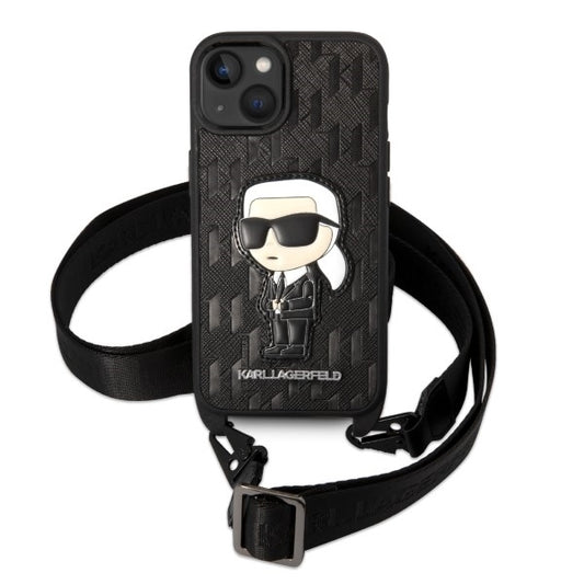 Etui na Apple iPhone 14, Karl Lagerfeld, Monogram Ikonik Karl, Czarne