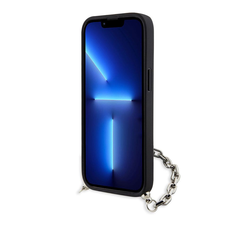 Etui na Apple iPhone 14, Karl Lagerfeld, Saffiano Monogram Chain, Srebrne